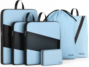 6 Set Travel Organizer Cubes for Travel Essentials Compression Packing Cubes for Suitcases Vivid black