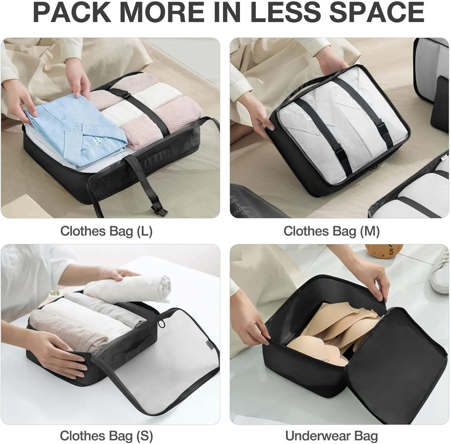 7 Set Packing Cubes for Suitcases,Packing Cube with Shoe, Cosmetics, Clothing, and Accessories Bags Packing Cubes for Travel Luggage Organizer Women Men(Black)