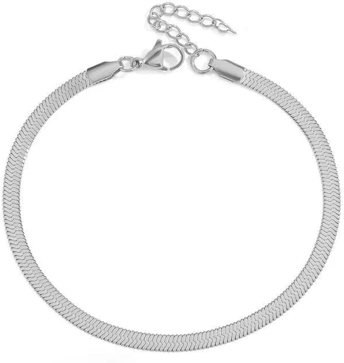 8 Inch Vintage Snake Chain18k White Gold Plated Stainless Steel Anklet