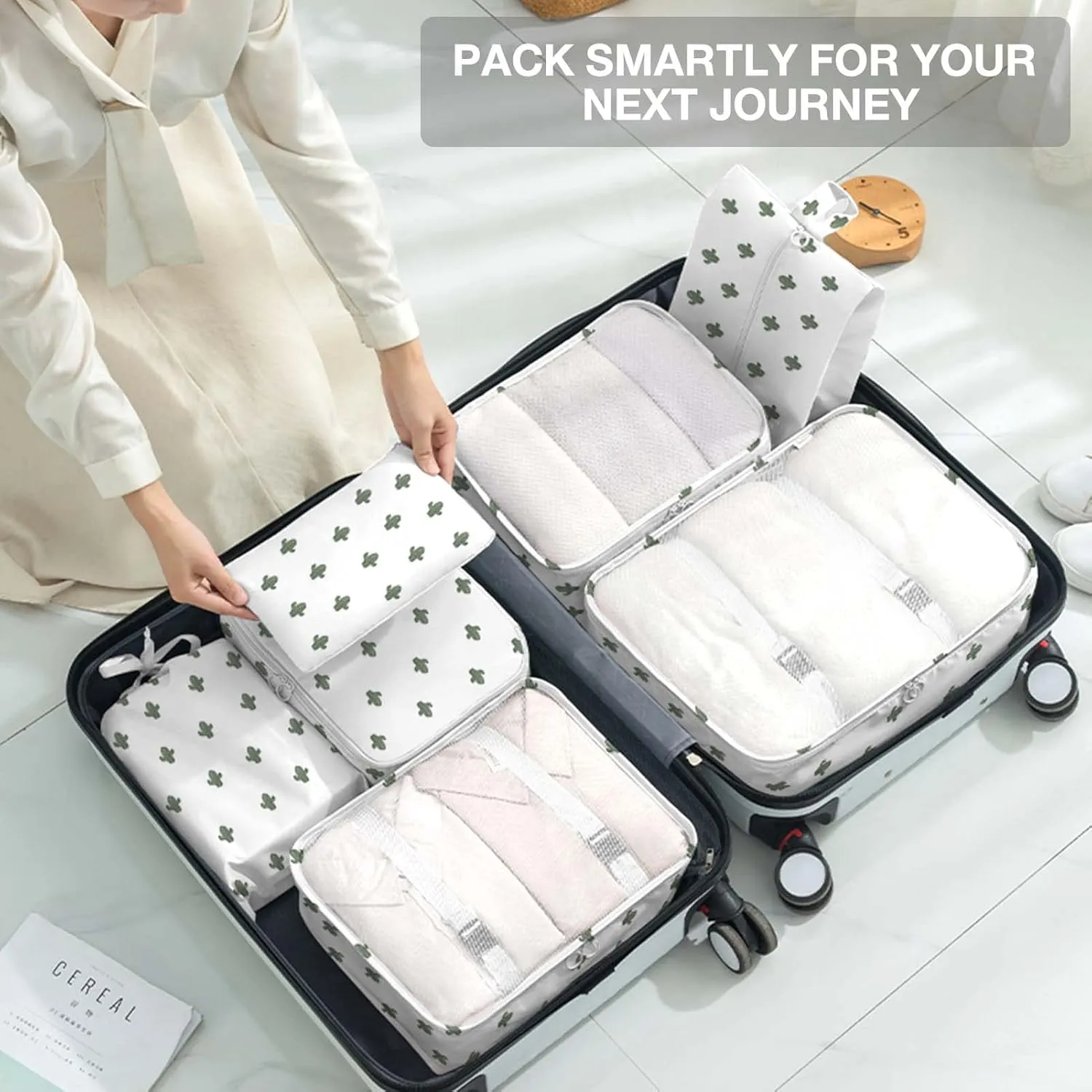 8 Set Packing Cubes for Suitcases,Packing Cube with Shoe, Cosmetics, Clothing, and Accessories Bags Packing Cubes for Travel Luggage Organizer Women Men(Cacti)