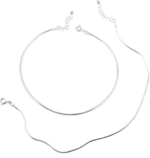 925 Silver Plain Threaded Snake Pattern Anklet for Women