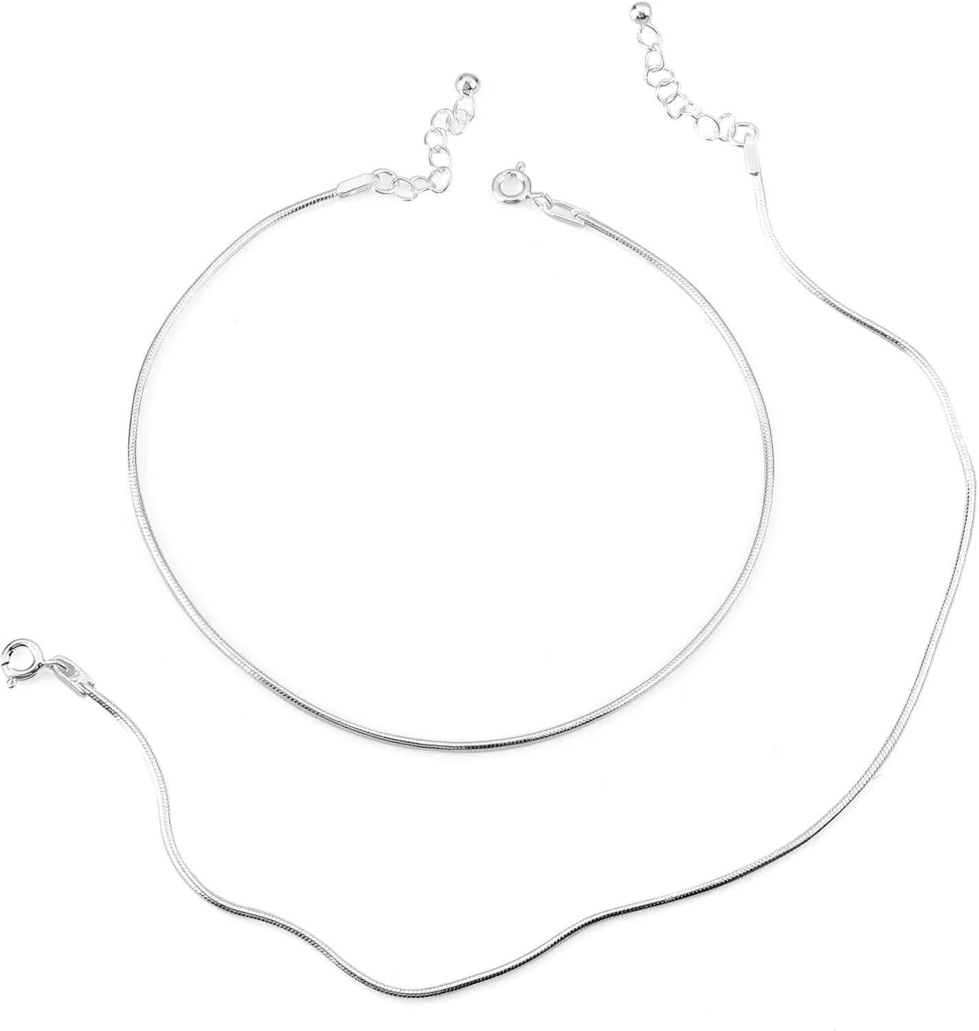 925 Silver Plain Threaded Snake Pattern Anklet for Women