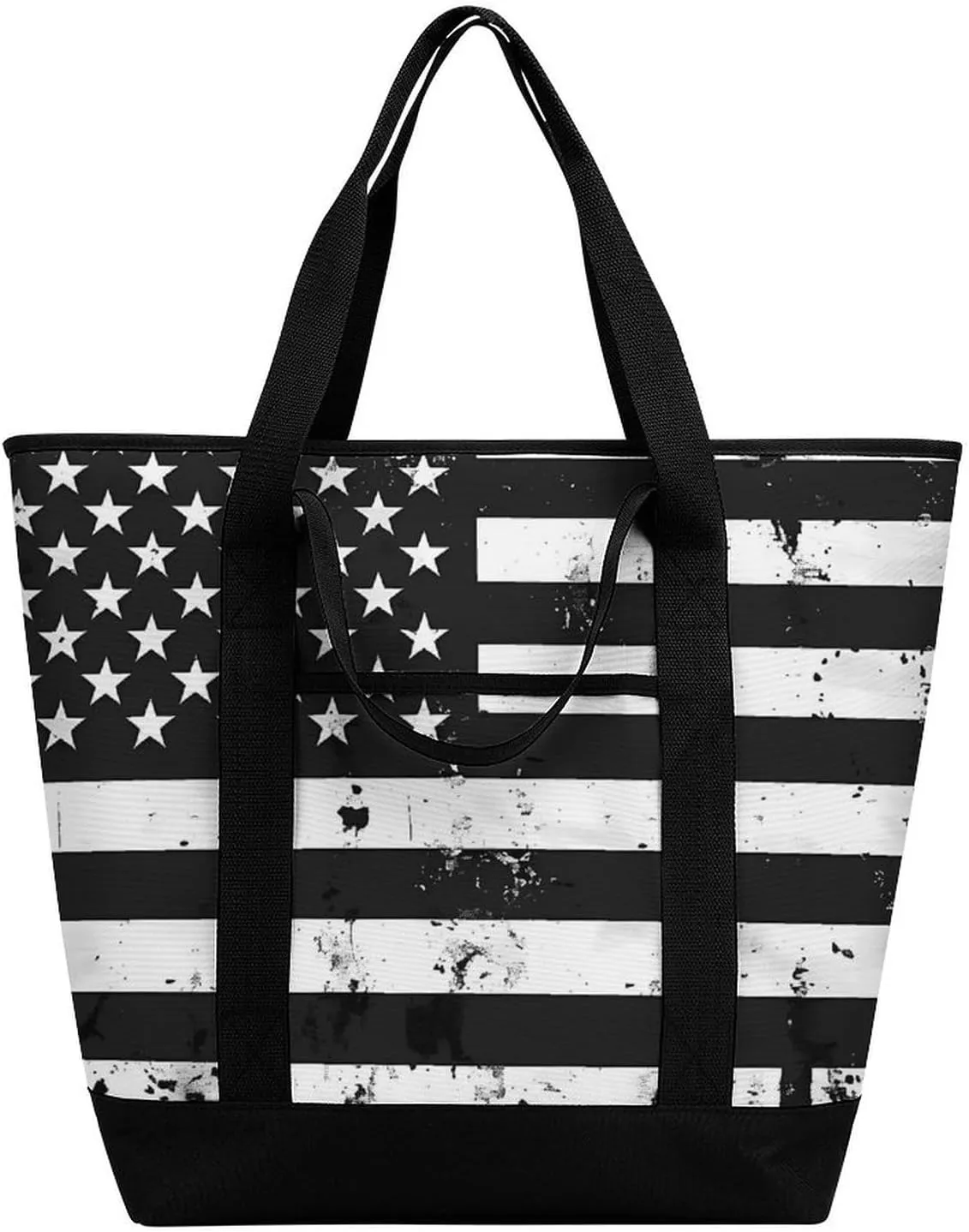A-mericans U.S Flag Black And White Shopping Bags Insulated Lunch Bag Shoulder Grocery Bags for Work Travel Beach