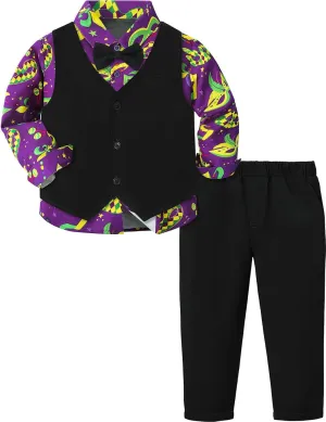 A&J DESIGN Baby Toddler Boys Gentleman Suit Set, 3pcs Outfits Shirts & Vest & Pants