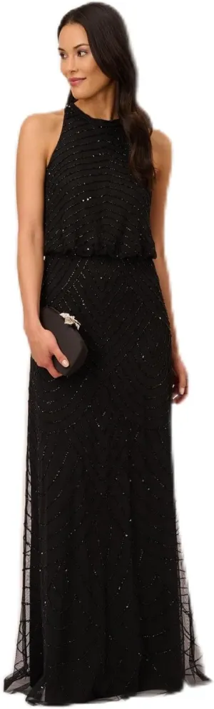 Adrianna Papell Women's Beaded Halter Long Dress
