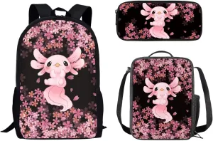 AFPANQZ Kids Backpack 3 Pieces Set Large Capacity School Bags with Heat Insulated Lunch Bags Small Pencil Bags 3 Pack
