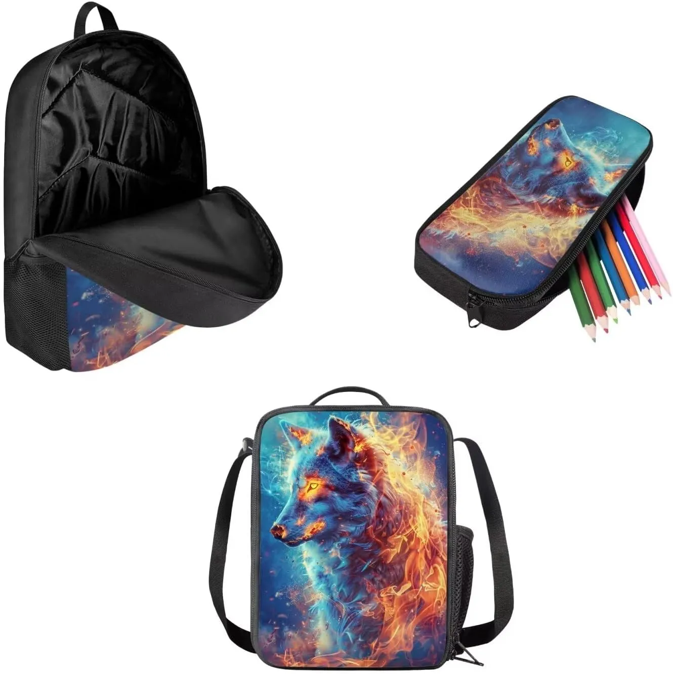 AFPANQZ Kids Backpack 3 Pieces Set Large Capacity School Bags with Heat Insulated Lunch Bags Small Pencil Bags 3 Pack