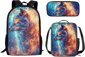 AFPANQZ Kids Backpack 3 Pieces Set Large Capacity School Bags with Heat Insulated Lunch Bags Small Pencil Bags 3 Pack