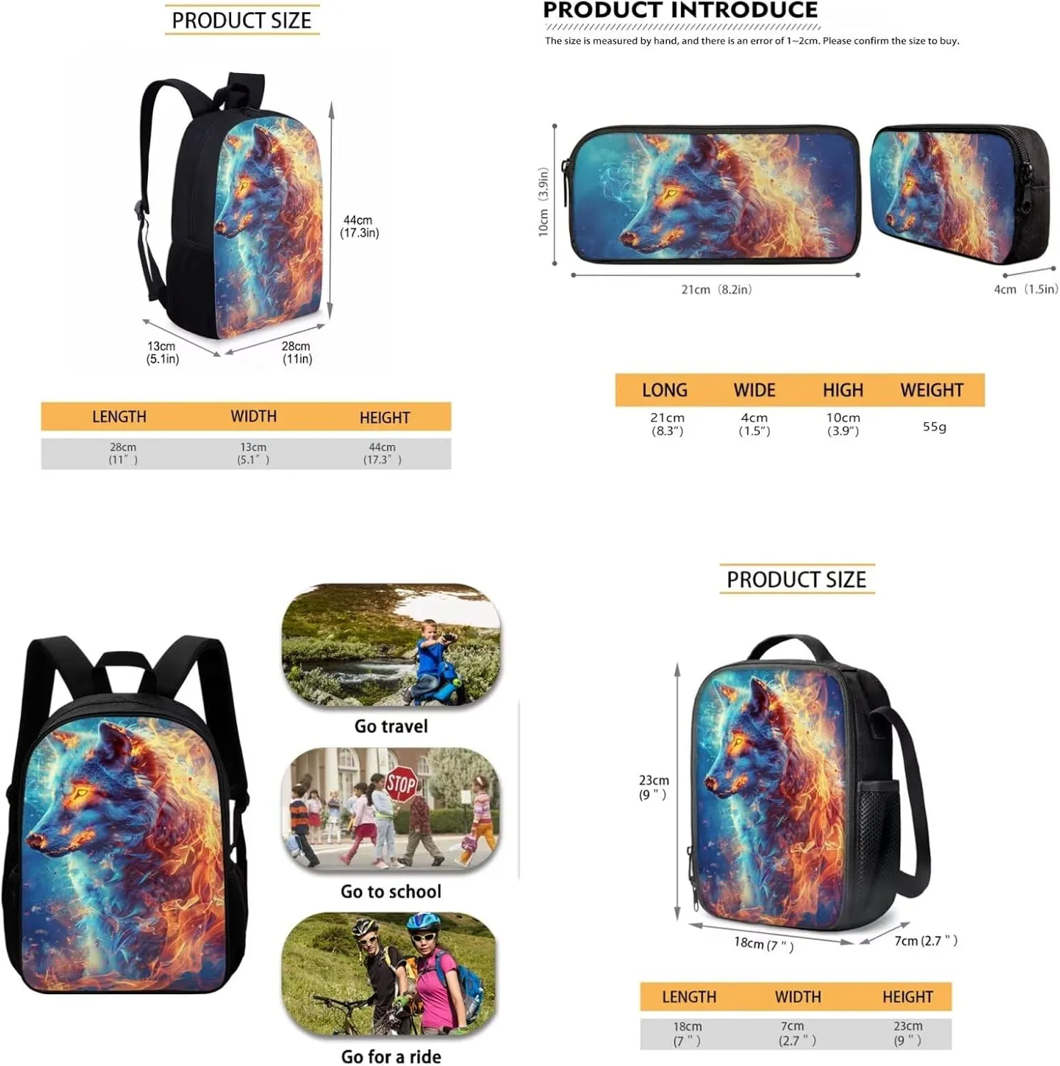 AFPANQZ Kids Backpack 3 Pieces Set Large Capacity School Bags with Heat Insulated Lunch Bags Small Pencil Bags 3 Pack