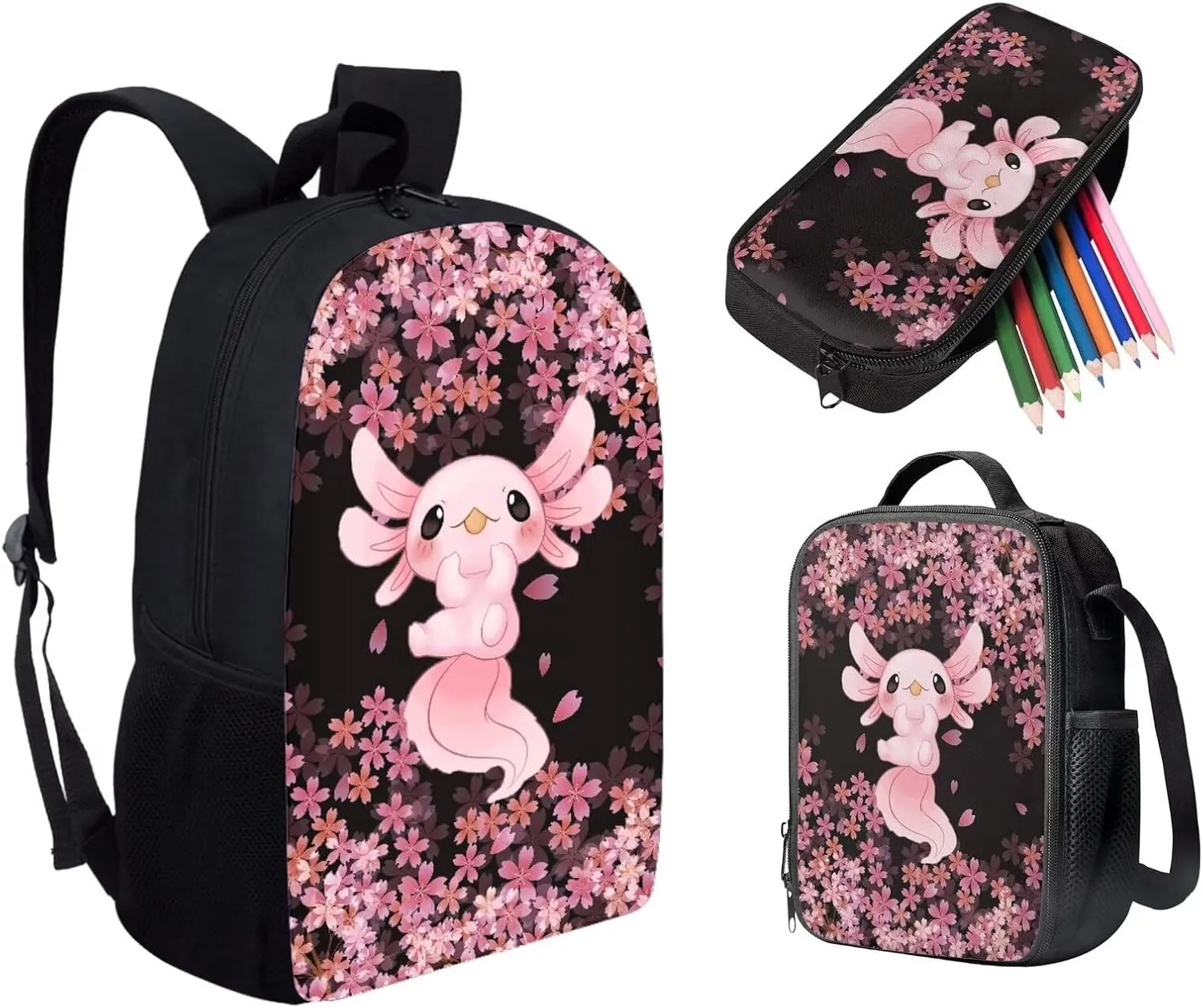 AFPANQZ Kids Backpack 3 Pieces Set Large Capacity School Bags with Heat Insulated Lunch Bags Small Pencil Bags 3 Pack