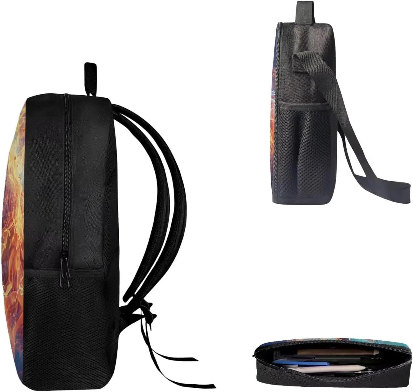 AFPANQZ Kids Backpack 3 Pieces Set Large Capacity School Bags with Heat Insulated Lunch Bags Small Pencil Bags 3 Pack