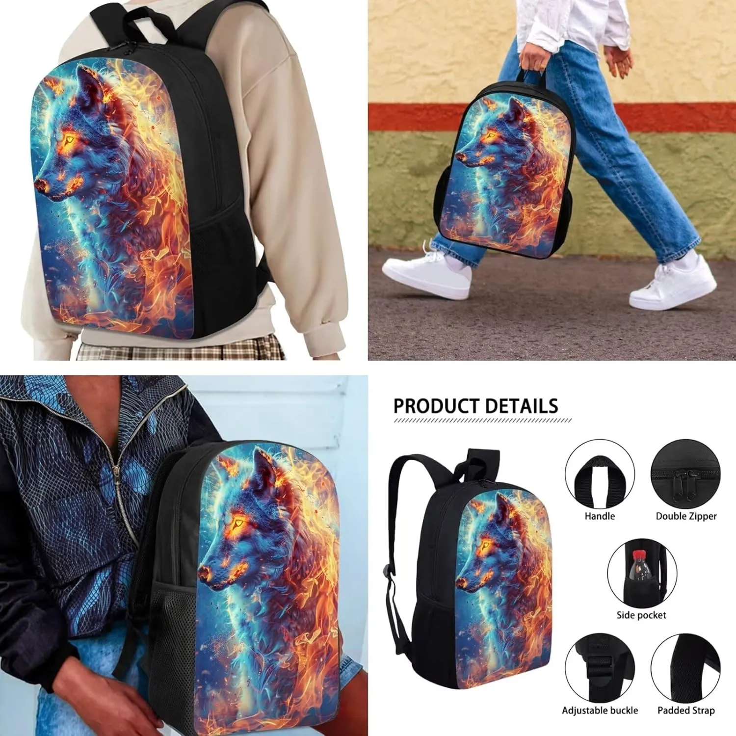 AFPANQZ Kids Backpack 3 Pieces Set Large Capacity School Bags with Heat Insulated Lunch Bags Small Pencil Bags 3 Pack