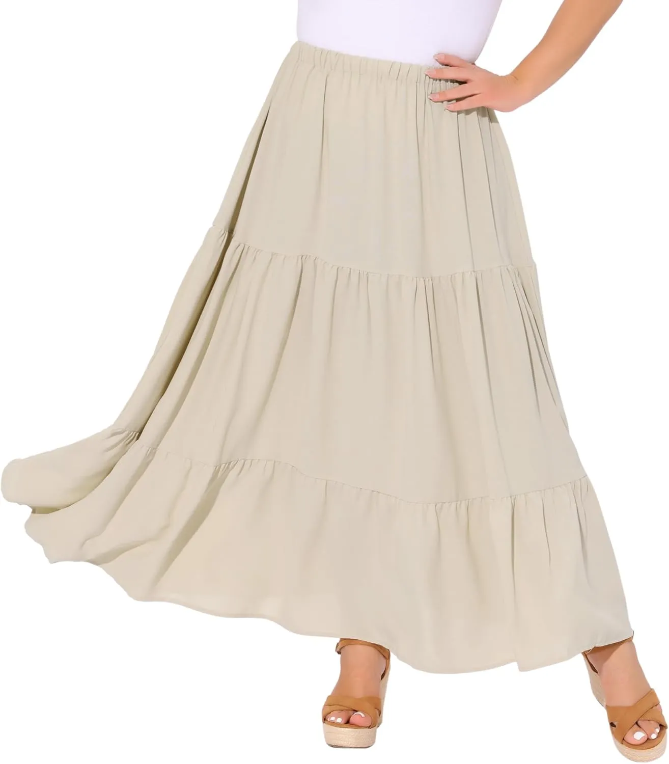 Agnes Orinda Plus Size Women's Swing Maxi Skirt Elastic High Waist Boho Flowy Casual Aline Long Beach Skirts