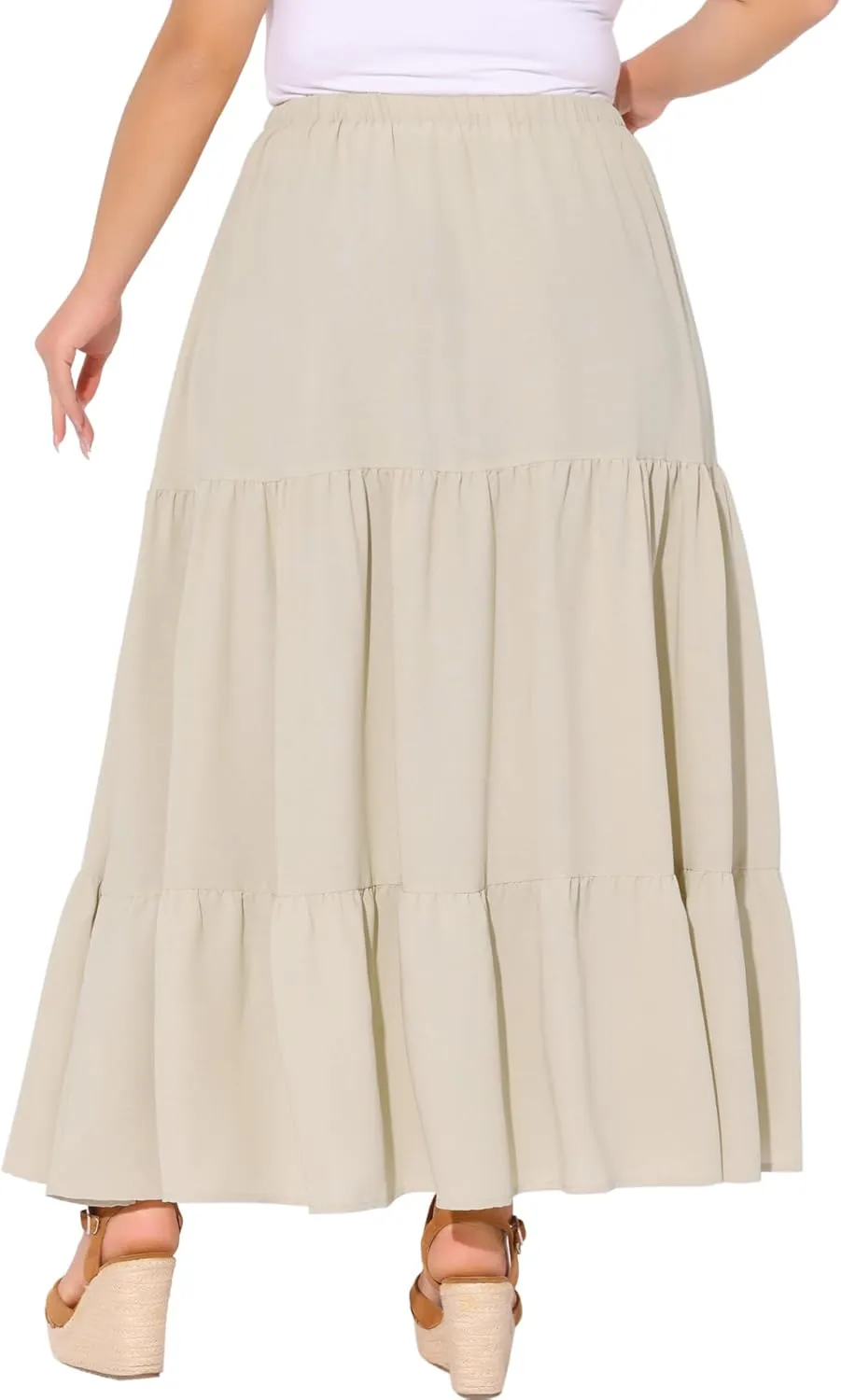 Agnes Orinda Plus Size Women's Swing Maxi Skirt Elastic High Waist Boho Flowy Casual Aline Long Beach Skirts