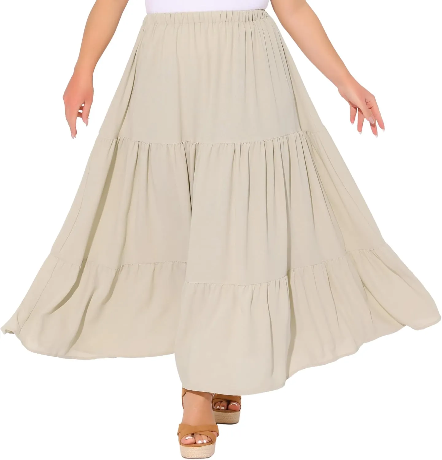 Agnes Orinda Plus Size Women's Swing Maxi Skirt Elastic High Waist Boho Flowy Casual Aline Long Beach Skirts