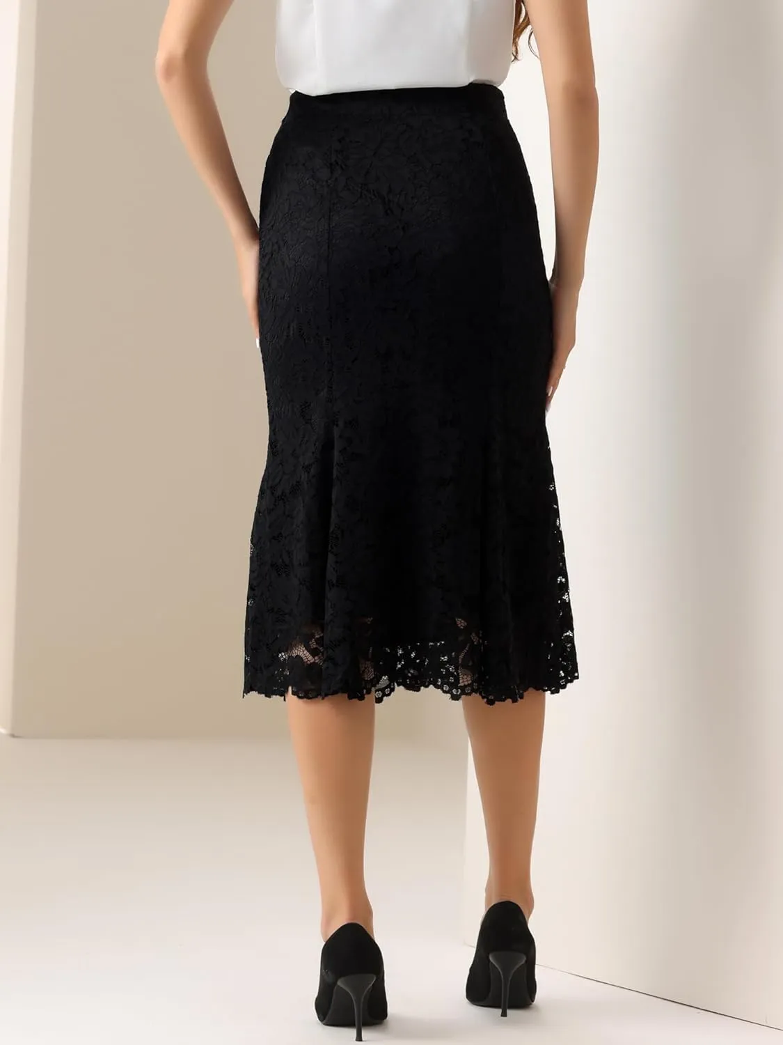 Allegra K Lace Pencil Skirt for Women's Office Work Bodycon Fishtail Midi Skirts