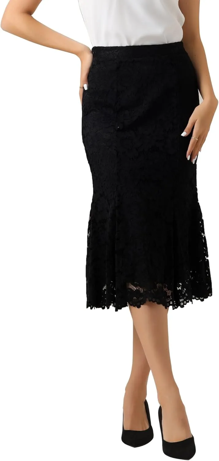 Allegra K Lace Pencil Skirt for Women's Office Work Bodycon Fishtail Midi Skirts