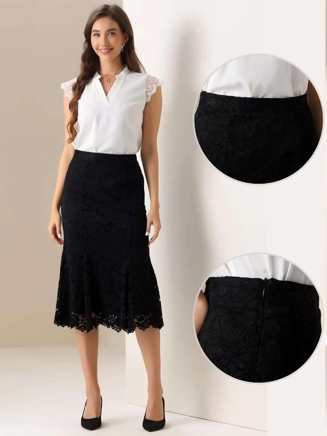 Allegra K Lace Pencil Skirt for Women's Office Work Bodycon Fishtail Midi Skirts