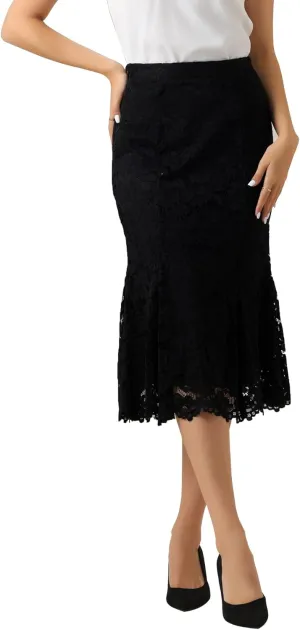 Allegra K Lace Pencil Skirt for Women's Office Work Bodycon Fishtail Midi Skirts