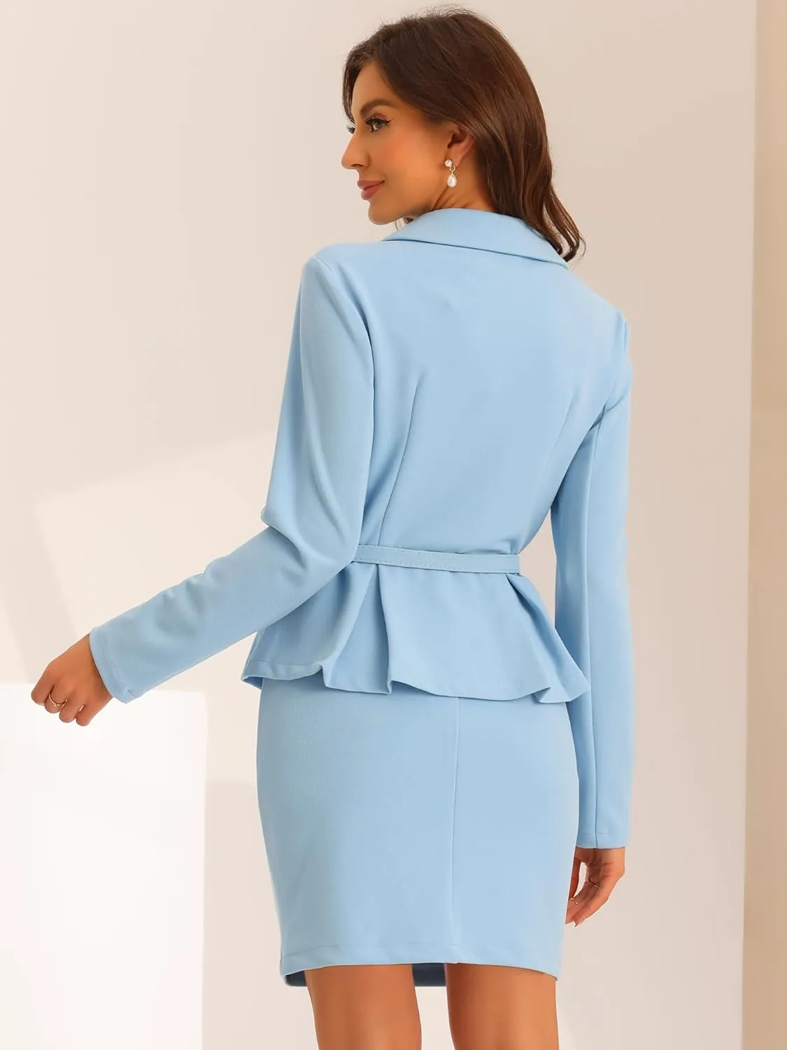 Allegra K Two Pieces Suits for Women's Business Peplum Blazer Jacket Mini Pencil Skirt Sets