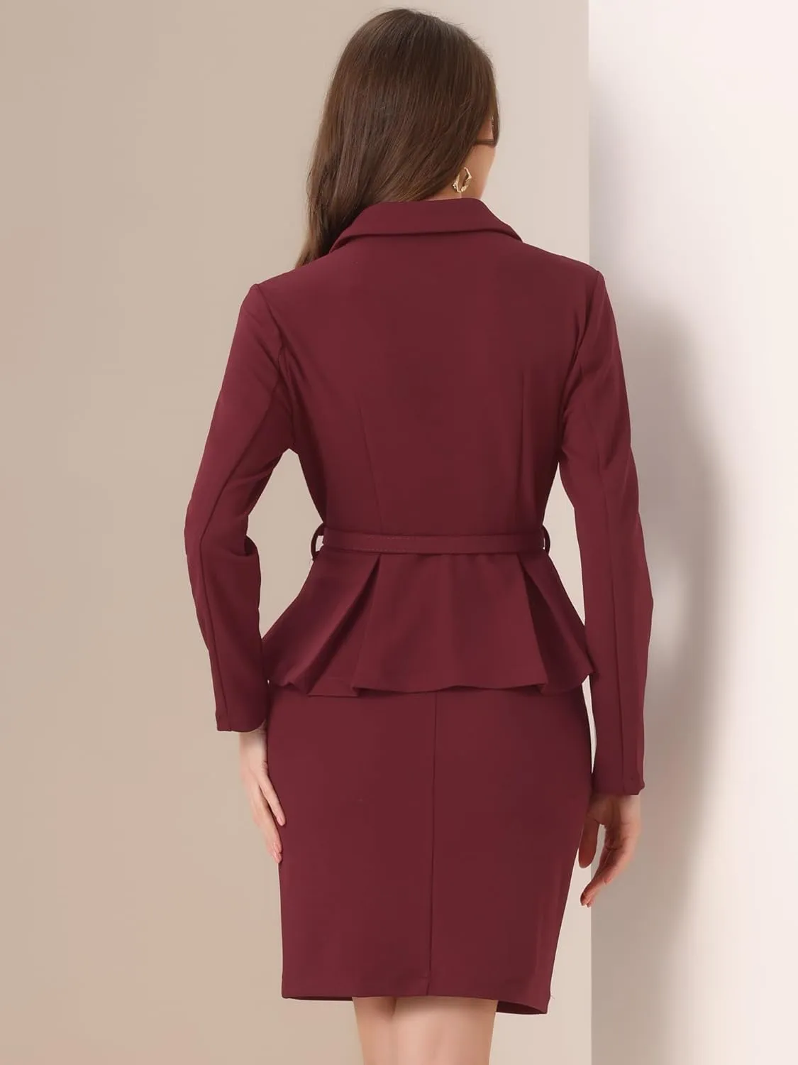 Allegra K Two Pieces Suits for Women's Business Peplum Blazer Jacket Mini Pencil Skirt Sets