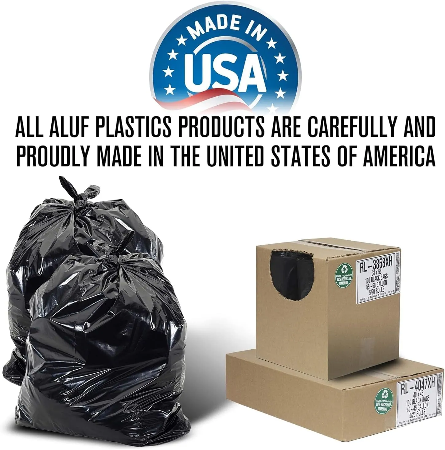 Aluf Plastics 45 Gallon Trash Can Liners (100 Count) - 40" x 46" - Thick 1.5 MIL Equivalent Black Trash Bags for Bathroom, Kitchen, Office, Industrial, Commercial, Recycling and More