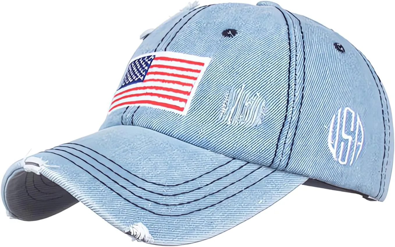 American Flag Baseball Caps Embroiderred USA Flag Patriotic Dad Hat Adjustable Trucker Hats for Men Women