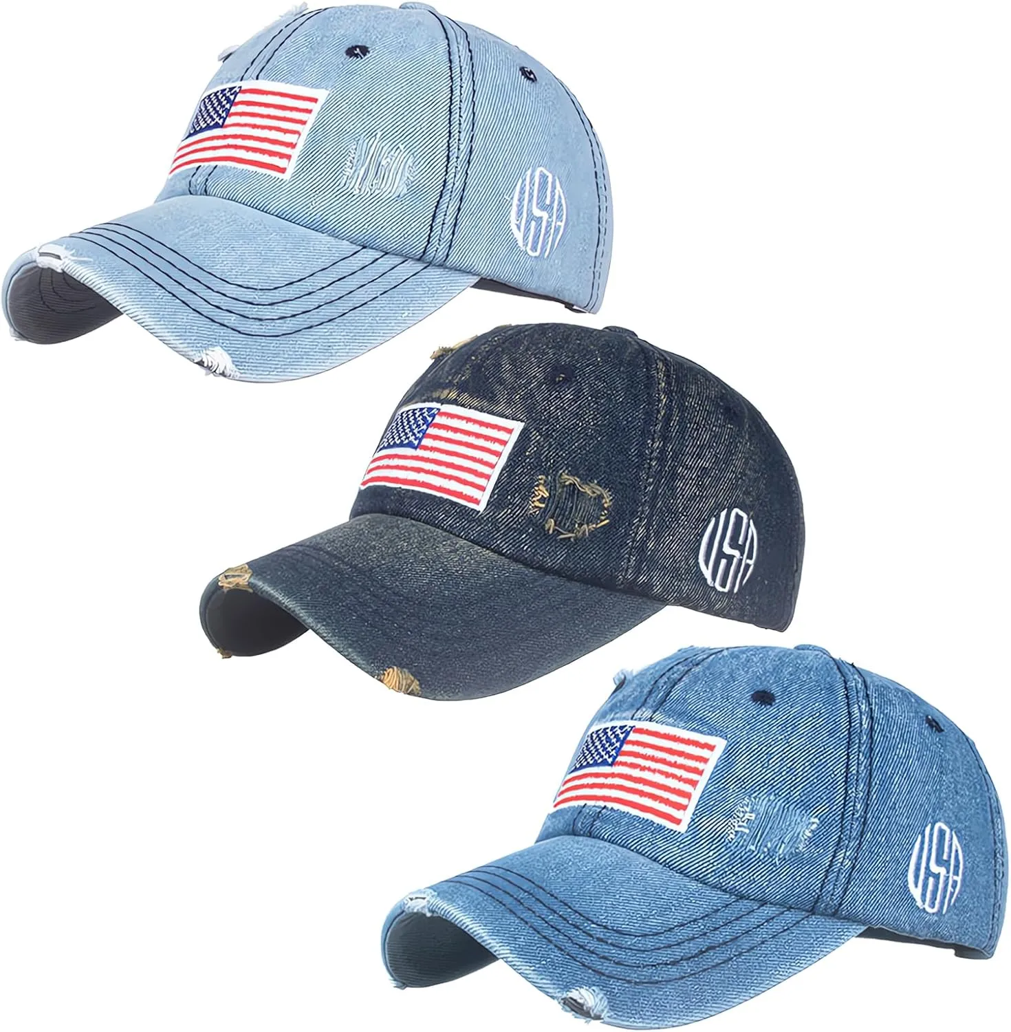 American Flag Baseball Caps Embroiderred USA Flag Patriotic Dad Hat Adjustable Trucker Hats for Men Women