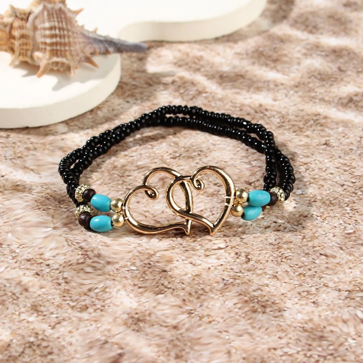 Ankle Bracelets for Women Waterproof Heart Beaded Anklet Layered Elastic Beaded Anklet Boho Beach Stretchy Anklets Foot Jewelry for Beach Accessories for Summer