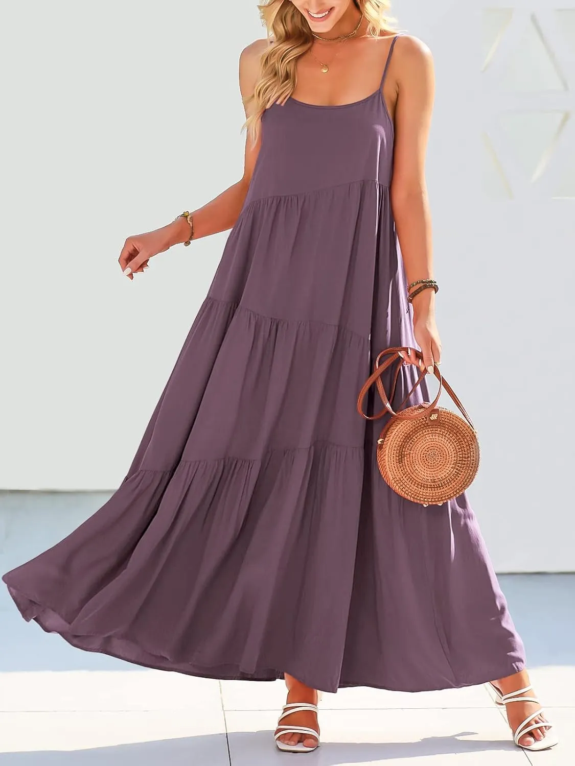 ANRABESS Women Summer Casual Loose Sleeveless Sundress Spaghetti Strap Flowy Boho Linen Beach Vacation Maxi Long Dress