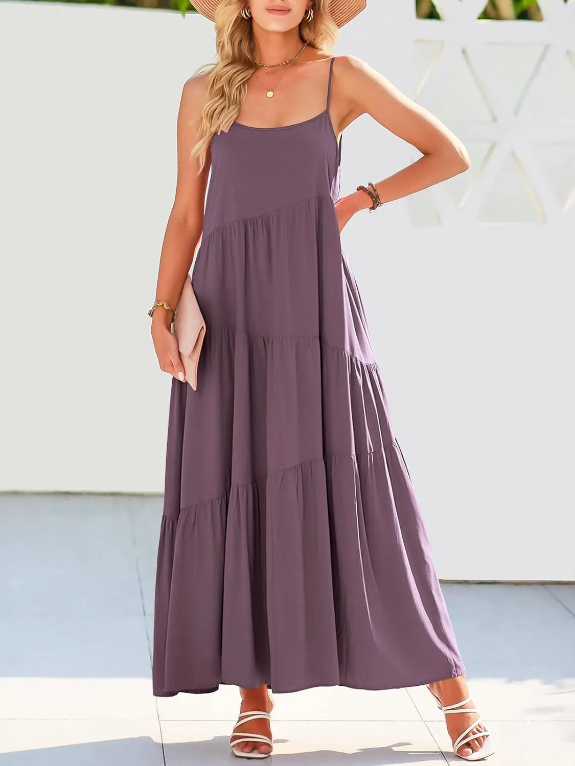 ANRABESS Women Summer Casual Loose Sleeveless Sundress Spaghetti Strap Flowy Boho Linen Beach Vacation Maxi Long Dress