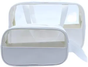 AOKQYA Clear Toiletry Bags Waterproof Makeup Pouch Upgrade PVC PU Cosmetic Travel Set Bag for Womens Men Children Storage Case with Zipper (2 PCS, White)