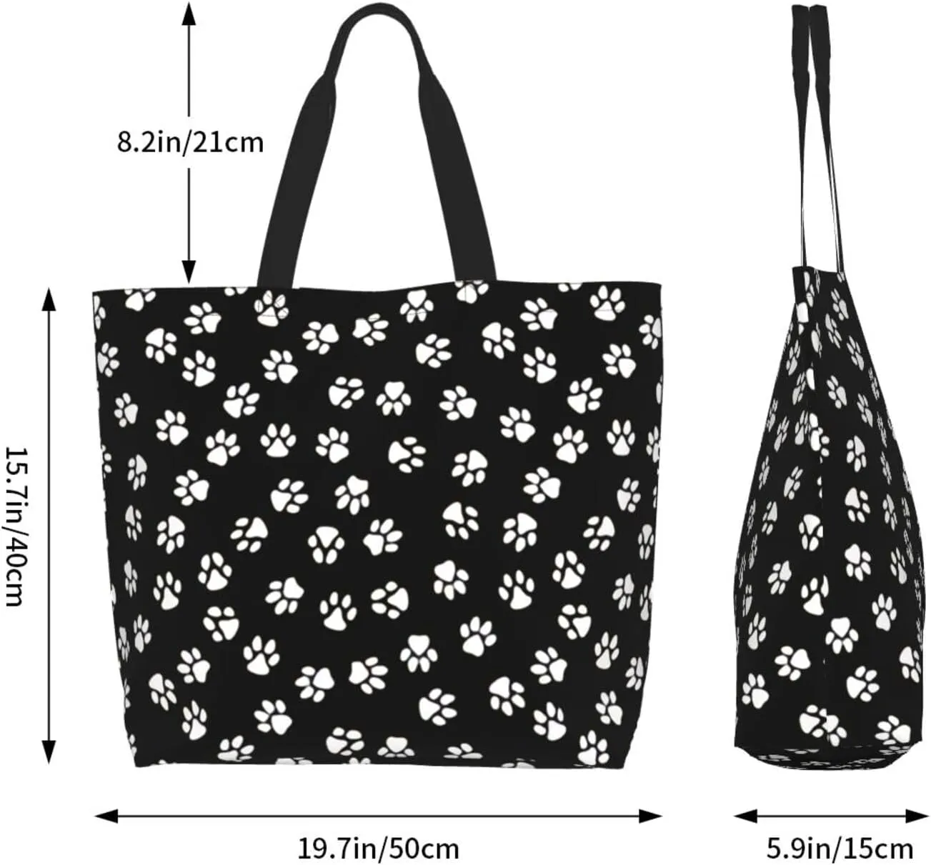 ASYG Cute Dog Cat Paw print Tote Bag for Women Men Beach Bag Portable Handbag Reusable Grocery Bag for Travel Gym Shopping