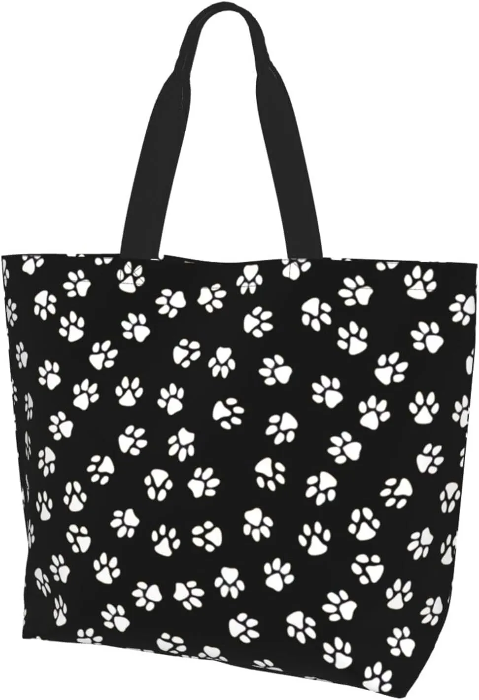 ASYG Cute Dog Cat Paw print Tote Bag for Women Men Beach Bag Portable Handbag Reusable Grocery Bag for Travel Gym Shopping