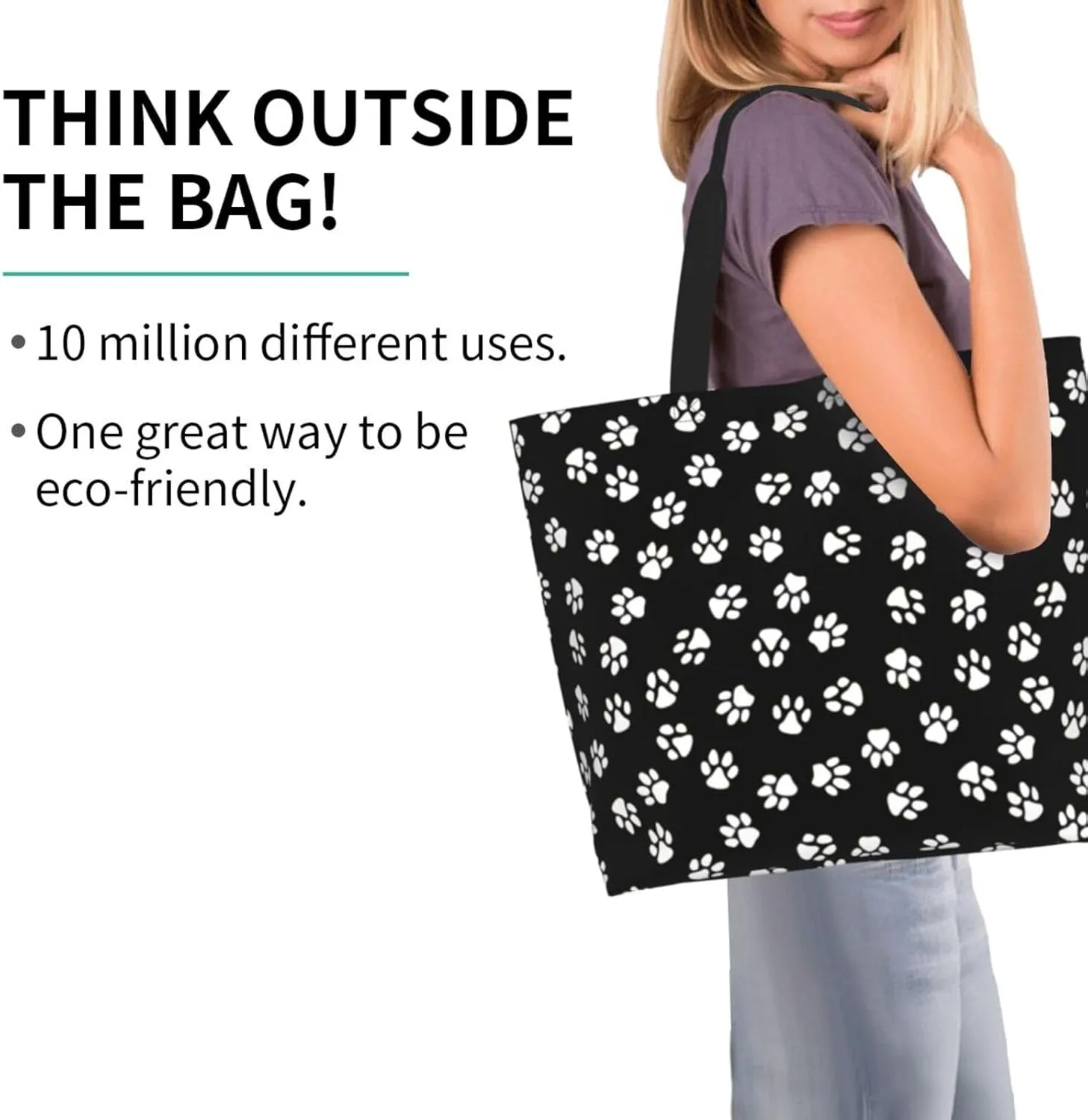 ASYG Cute Dog Cat Paw print Tote Bag for Women Men Beach Bag Portable Handbag Reusable Grocery Bag for Travel Gym Shopping