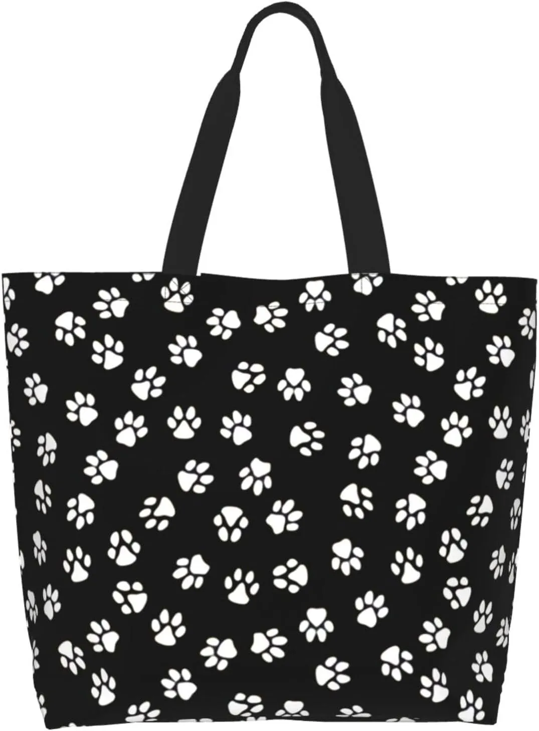 ASYG Cute Dog Cat Paw print Tote Bag for Women Men Beach Bag Portable Handbag Reusable Grocery Bag for Travel Gym Shopping