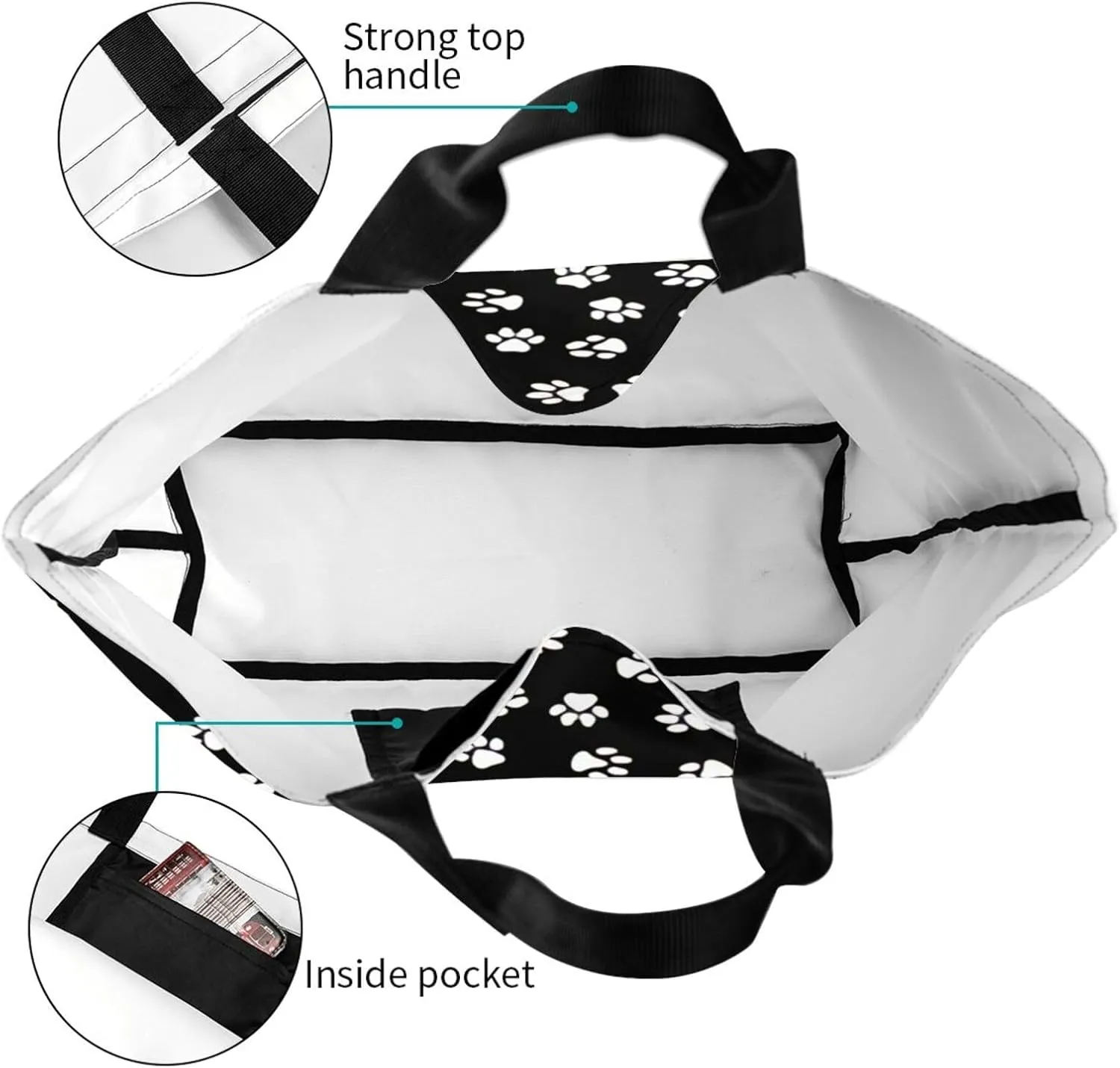 ASYG Cute Dog Cat Paw print Tote Bag for Women Men Beach Bag Portable Handbag Reusable Grocery Bag for Travel Gym Shopping