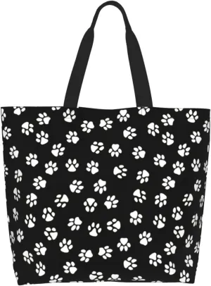 ASYG Cute Dog Cat Paw print Tote Bag for Women Men Beach Bag Portable Handbag Reusable Grocery Bag for Travel Gym Shopping