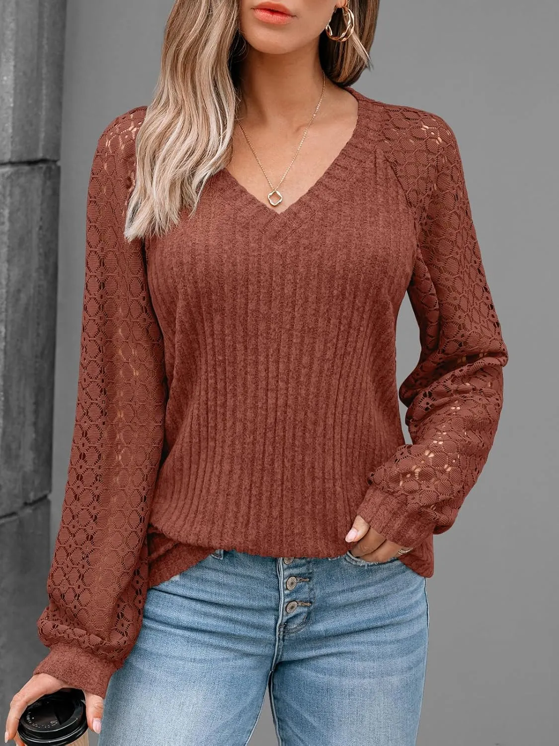 AUTOMET Women Long Sleeve Shirts Fall Lace Tops 2025 V Neck Sweaters Dressy Casual Business Winter Fashion Tunic Blouses