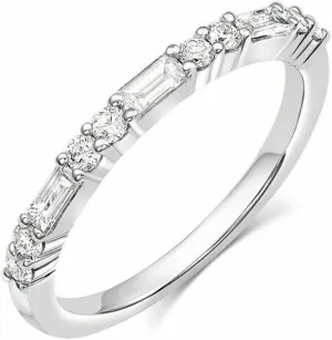Baguette & Round Cut Simulated White Diamond Half Eternity Wedding Band Engagement Ring In 925 Sterling Silver 14K White Gold Finish for Women's
