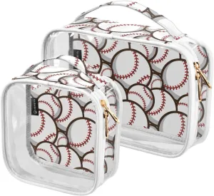 Baseball Travel Toiletry Bag Clear Makeup Bag 2 Pack Large Capacity Cosmetic Bag Travel Organizer for Men Women Cosmetics Toiletries Brushes Tools