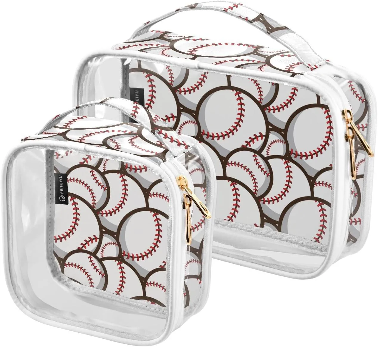 Baseball Travel Toiletry Bag Clear Makeup Bag 2 Pack Large Capacity Cosmetic Bag Travel Organizer for Men Women Cosmetics Toiletries Brushes Tools