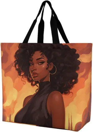 Beautiful Black Woman Tote Bag for Women Reusable Eco-friendly Shopping Bags Large Capacity Shoulder Bag