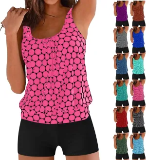 Bikini Sets for Women Summer Beach Two Piece Tankini Swimsuits Blouson Swim Tank Top with Shorts Modest Bathing Suit