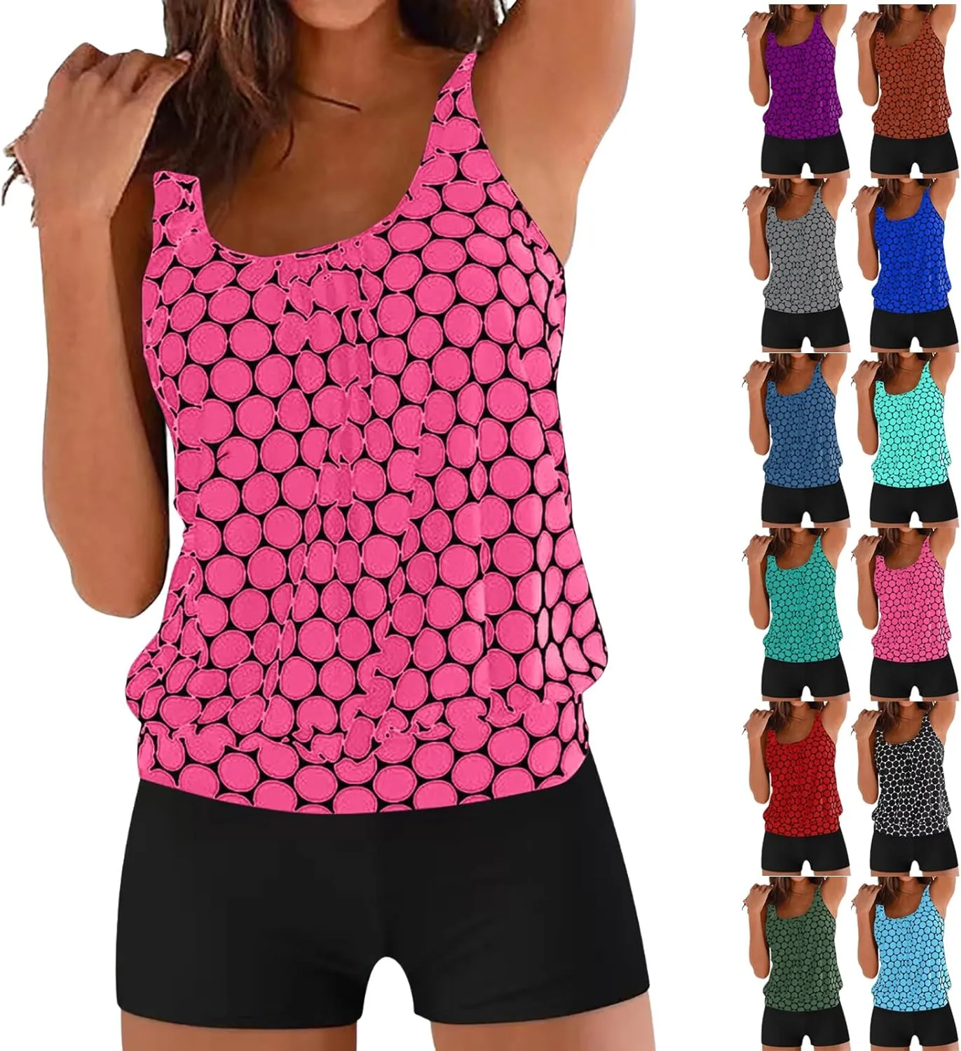 Bikini Sets for Women Summer Beach Two Piece Tankini Swimsuits Blouson Swim Tank Top with Shorts Modest Bathing Suit