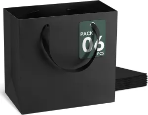 Black Gift Bags With Handles 6 Pcs, 12.5x4.5x11 Inch Sturdy Kraft Paper Gift Bags, Bulk for Wedding, Party, Birthday, Business and Shopping, Large Size