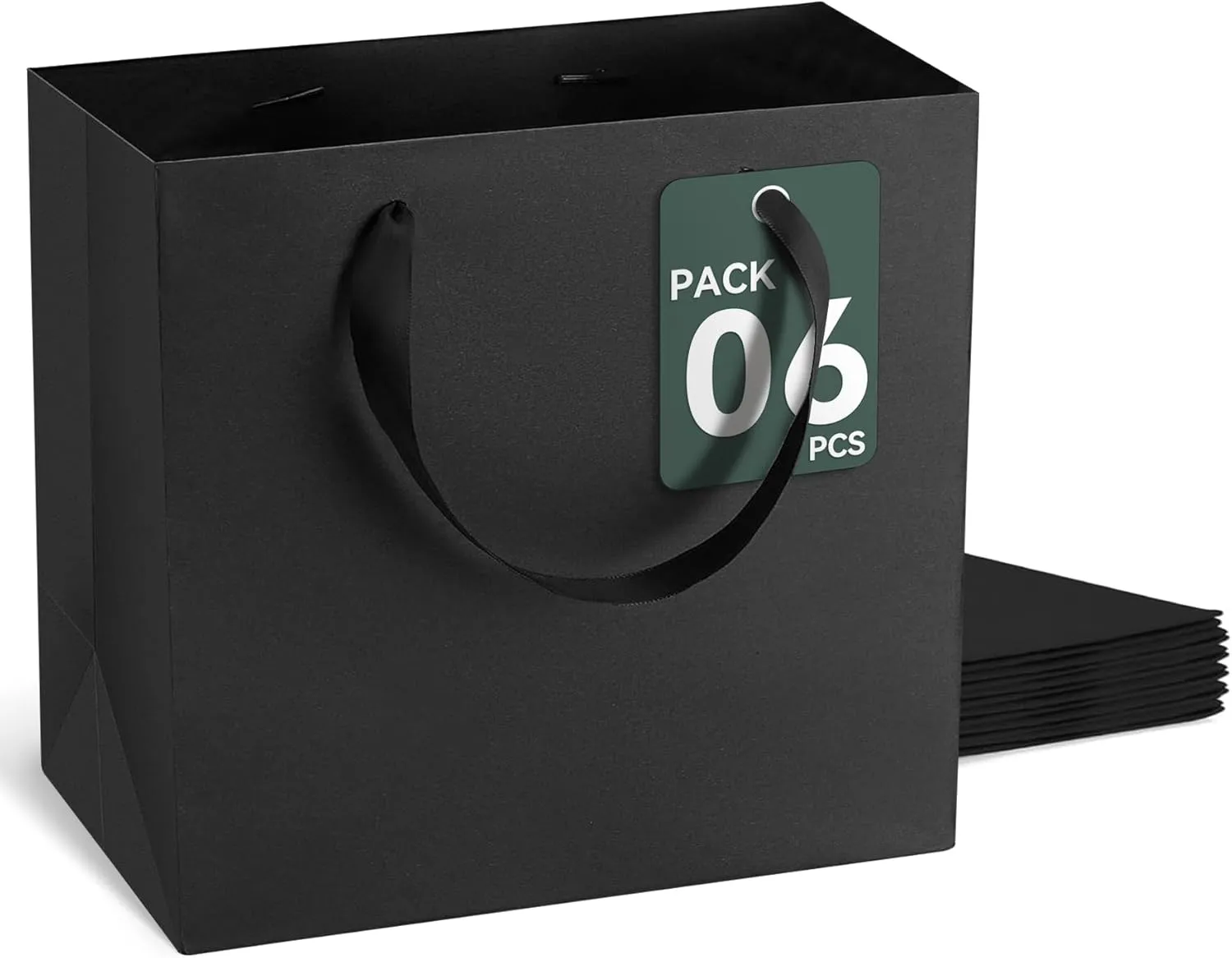 Black Gift Bags With Handles 6 Pcs, 12.5x4.5x11 Inch Sturdy Kraft Paper Gift Bags, Bulk for Wedding, Party, Birthday, Business and Shopping, Large Size