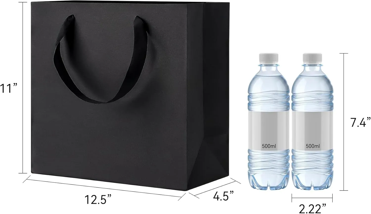 Black Gift Bags With Handles 6 Pcs, 12.5x4.5x11 Inch Sturdy Kraft Paper Gift Bags, Bulk for Wedding, Party, Birthday, Business and Shopping, Large Size