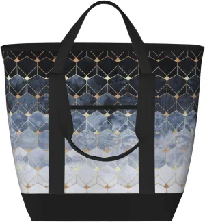 Blue Hexagons and Diamonds Women's tote bags and reusable women's beach bags are suitable for travel insulation and cooling bags.