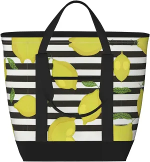 blue stripe and Lemon Women's tote bags and reusable women's beach bags are suitable for travel insulation and cooling bags.